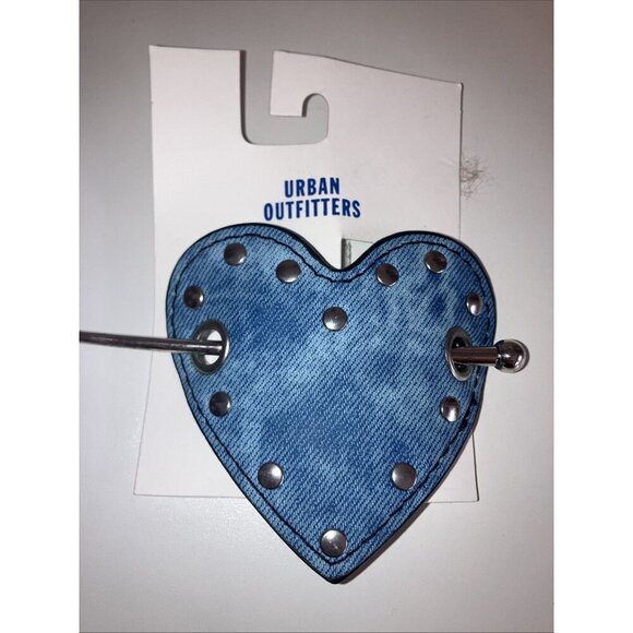 URBAN OUTFITTERS HAIR PIN HEART BLUE SILVER STUDDED STUDS BARRETTE PONY TAIL - Picture 1 of 4